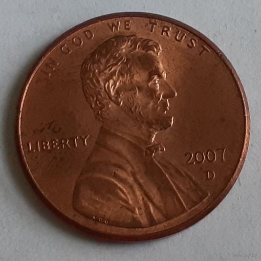 США 1 цент, 2007 Lincoln Cent Отметка монетного двора: "D" - Денвер (3-1-4)