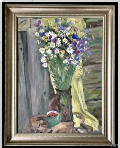 Лихоненко Н.И. "Натюрморт с цветами",Х/М, Размер 50,5х70 см.