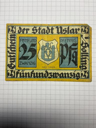 25 пфенигов (нотгельды) г. Германия.-2012