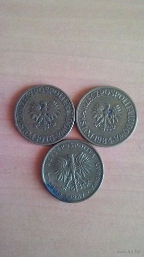 5 злотых 1976, 1984, 1987. Сборный лот, 3 монеты.