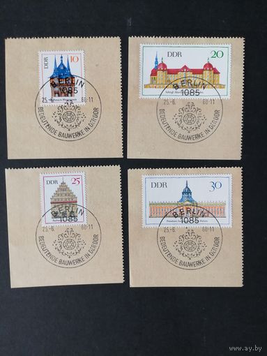 ГДР 1968 Полная серия марок на вырезках "Важные сооружения" (спецгашение) Mi.1379-1382 каталог 2.50 евро