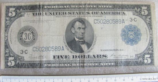 Банкнота пять долларов США 1914 год Филадельфия