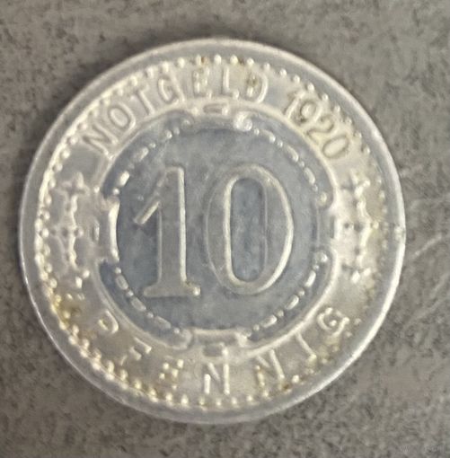Монета 10 пфеннигов 1920 год. Виттен. Веймарская республика.