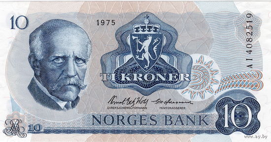 Норвегия, 10 крон, 1975 г., UNC