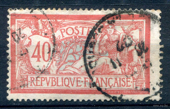 Франция (Республика) - 1900/17г. - аллегория, Мерсон, тип x, 40 с - 1 марка - гашёная [Mi 96 х]. #1-Fr-23-B-1