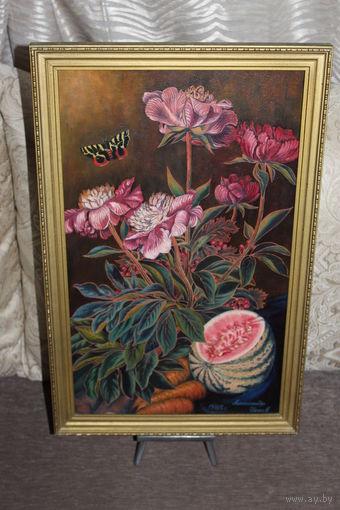 Картина маслом на грунтованном картоне, 1988 год, размер с рамой 55*35 см.