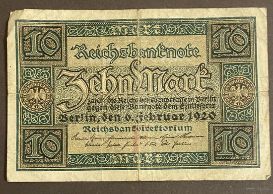 Банкнота 10 марок 1920 год. Веймарская республика.