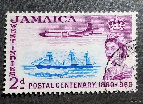 Марка Ямайка 1960 год 100-летие почтовой службы Ямайки