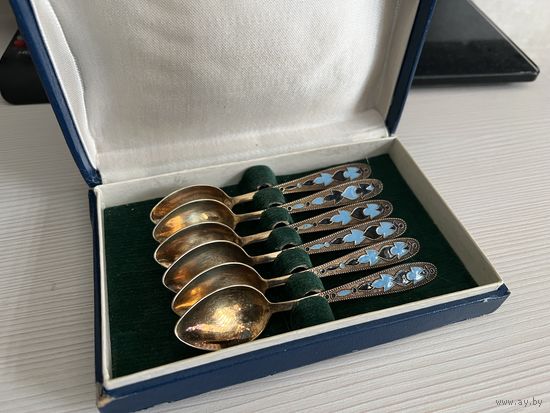 Ложечки серебро 875 . Эмаль с золочением. Лю5