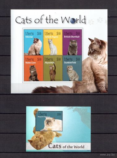 Либерия 2010 Фауна домашние кошки - 1 лист + 1 блок MNH**