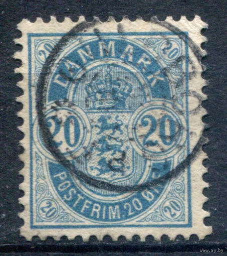 Дания - 1884/1902г. - герб, 20 Ore, wz 1 Y, перфорация 12 3/4 - 1 марка - гашёная. Без МЦ!