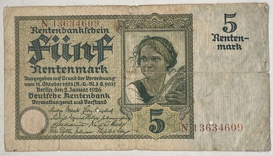 Германия 5 рентенмарок 1926 г.