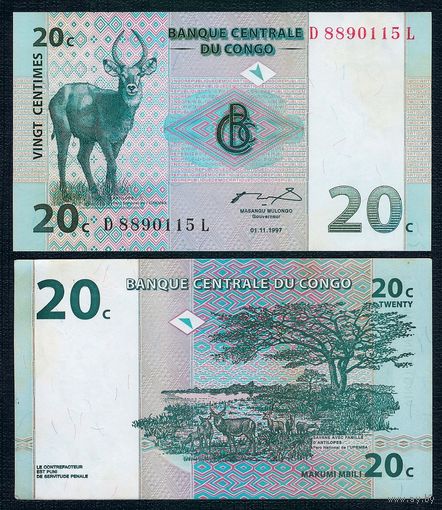 Конго 20 Сантимов 1997 год. UNC-