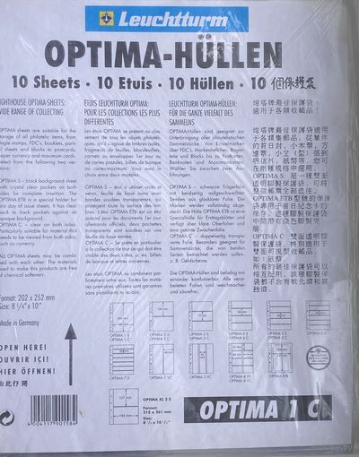 Листы для банкнот на 1 ячейку Leuchtturm Optima 1C. Пачка 10 шт. Германия