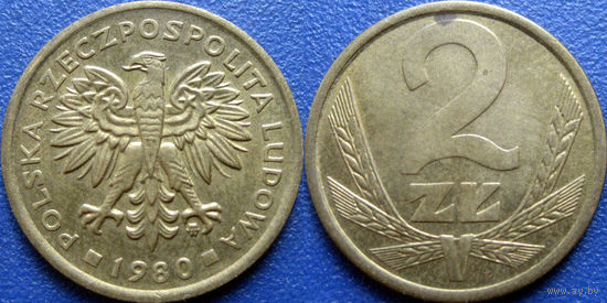 Польша. 2 злотых 1980 года. aUNC.