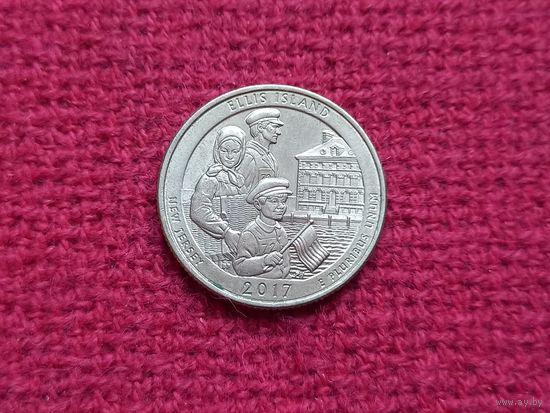 США 25 центов (квотер) 2017 г. D. Парки. Остров Эллис. Нью-Джерси.