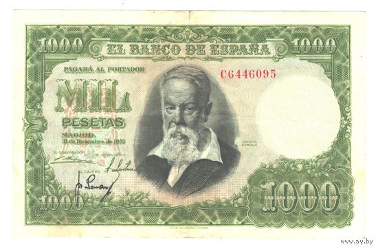 Испания 1000 песет 1951 года. Тип Р 143. Состояние XF