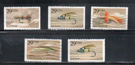 США-1991, (Мих.2140-2144), гаш. , Рыбалка, Снасти, Крючки  (полная серия)(1)