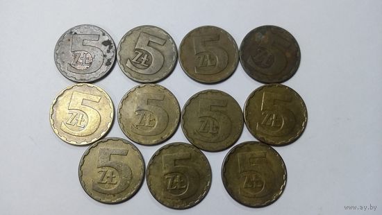 5 злотых 1976, 1977, 1980, 1982,1983, 1984, 1986, 1987,1988 11 штук