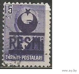 Турция. И.Инёню. 2-й Президент. Надпечатка герб. Доплатная марка. 1953г. Mi#20.