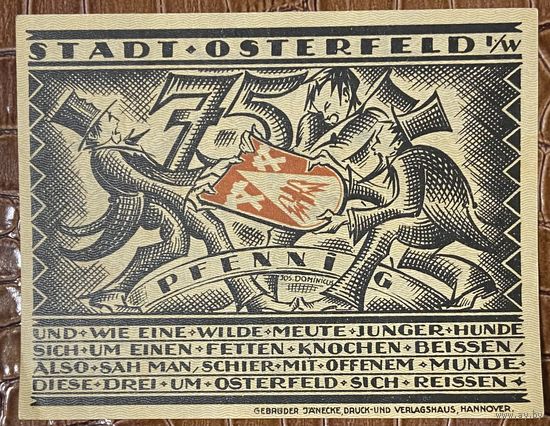 Нотгельд 75 пфеннигов 1921 год. Остерфельд. Веймарская республика