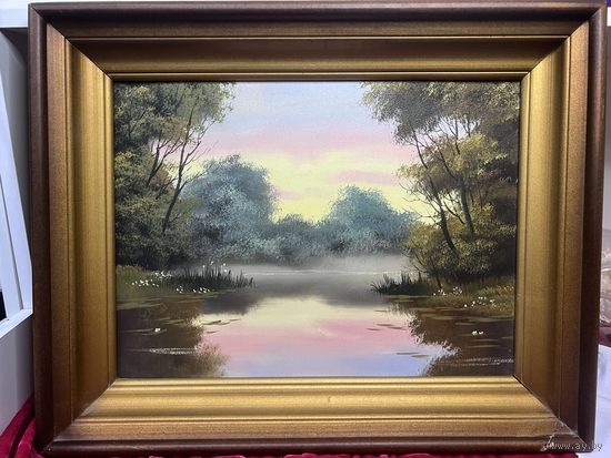 Пейзаж в раме холст масло с рубля