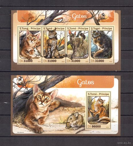 Сан Томе и Принсипи 2016 - Фауна домашние кошки - 1 лист + 1 блок MNH**