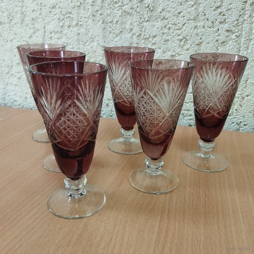 Рюмки (набор 6 штук) Марганцевые, объём 80 мл. Нёман, БССР