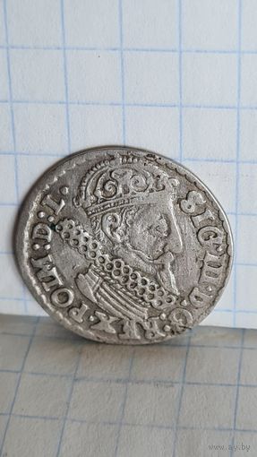 С 1 РУБЛЯ ! МОНЕТА СЕРЕБРО 3 ГРОША 1623 ВКЛ ПОЛЬША СИГИЗМУНД III