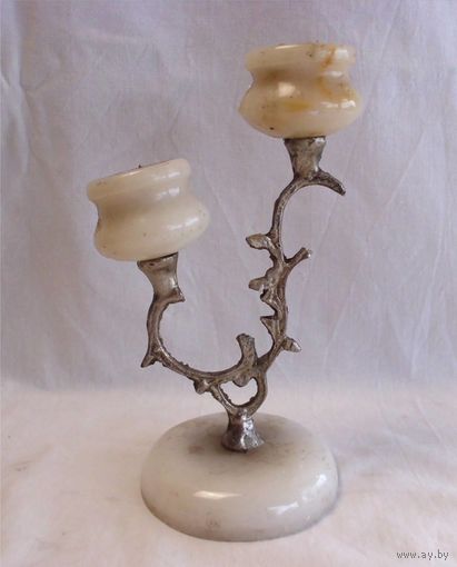 Подсвечник на две свечи Мраморный оникс Бронза Италия