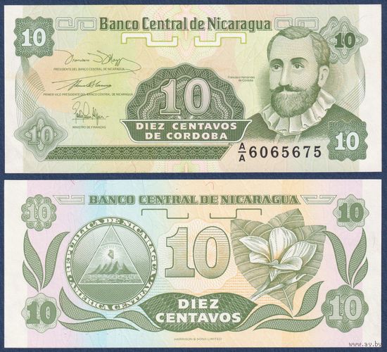 Никарагуа, 10 сентаво 1991 г., P-169 (AA, основатель Никарагуа - Франсиско Эрнандес де Кордоба), UNC