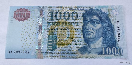 Венгрия, 1000 форинтов 2012 г, P-197d (DA, король Матьяш I Корвин), UNC