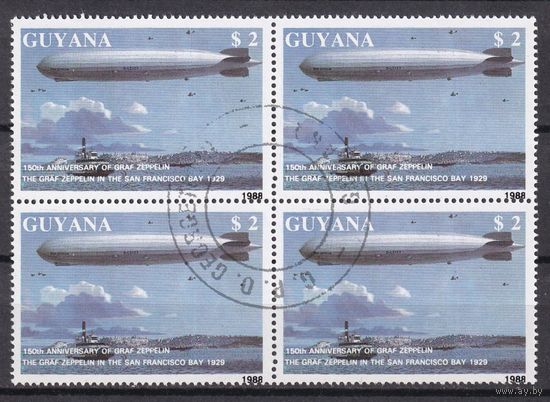 127. Гайана. 1989 г.  "Граф Цеппелин над заливом Сан - Франциско 1929 г." Кварт. Mi.#2488.