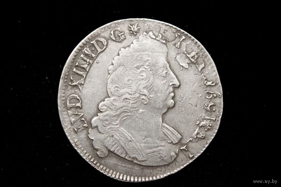 1/2 талера (экю) 1693 г. Франция, Людовик XIIII. Кабинетная патина!