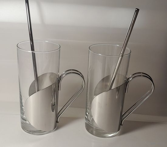 Стаканы для чая с ложечками (набор для коктейля) 2 шт.