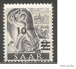 Французский СААР. Шахтёр. Надпечатка нового номинала. 1947г. Mi#226.