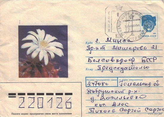 Провизорий. Беларусь. Васильевка, Добруш. р-н, Гомел. обл. 1992. Не филателистическое письмо.