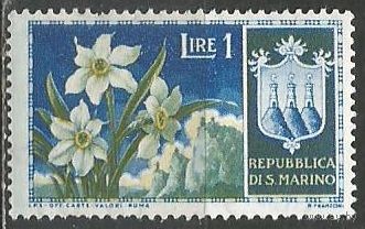 Сан-Марино. Цветы. Нарциссы. Герб. 1953г. Mi#503.