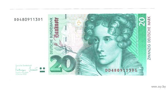 Германия ФРГ 20 марок 1993 года. Состояние XF+/aUNC!