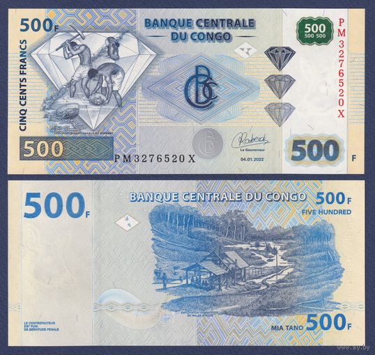Конго, 500 франков 2022 г., P-96A (Giesecke & Devrient), UNC