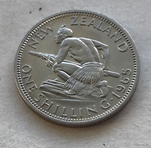 Новая Зеландия 1 шиллинг 1965 Елизавета II - штемпельный блеск, последний год чекана!