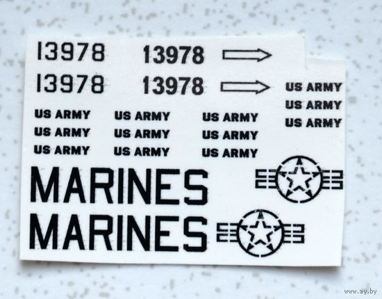 Декали для модели самолёта - длина надписи MARINES 25 мм.