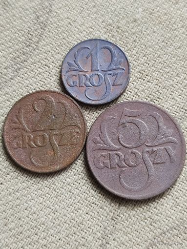 Распродажа - 1 грош 1923,2 гроша 1925,5 грошей 1923гг.,Польша,Вторая Республика