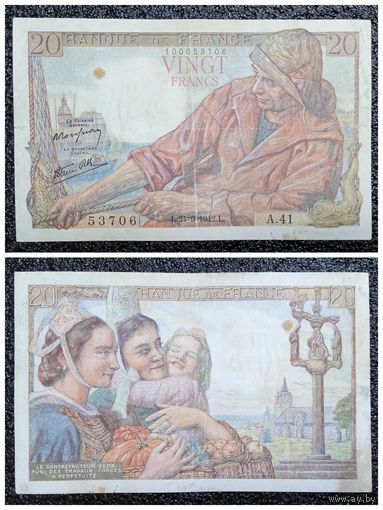 20 франков Франция 1942 г.