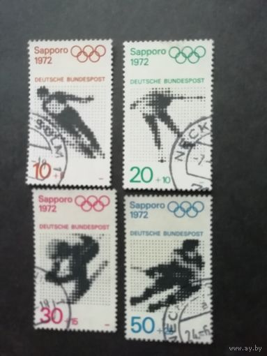 ФРГ 1971 Серия из четырех марок из блока Mi.06 "Зимние олимпийские игры в Саппоро в 1972 году" (гашеные без клея) Мi.680-683 каталог 3.00 евро