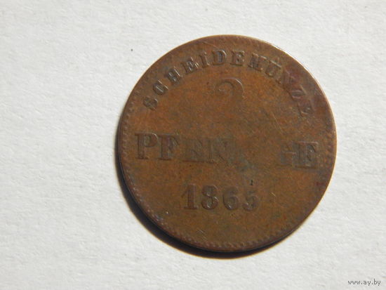Саксония.Майнинген 2 пфеннига 1865г