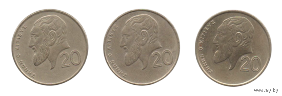 Кипрская Республика ( Кипр ). 20 центов 1991, 1992, 1993, 1994. Философ Зенон Китийский. Цена за одну монету.