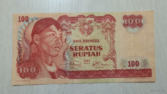 С 1 руб. Индонезия. 100 рупий 1968 года