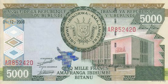 Бурунди 5000 франков 2008 (UNC)
