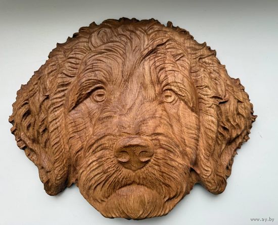 Панно резное деревянное. Из дуба. Собака/пес Лабрадудль